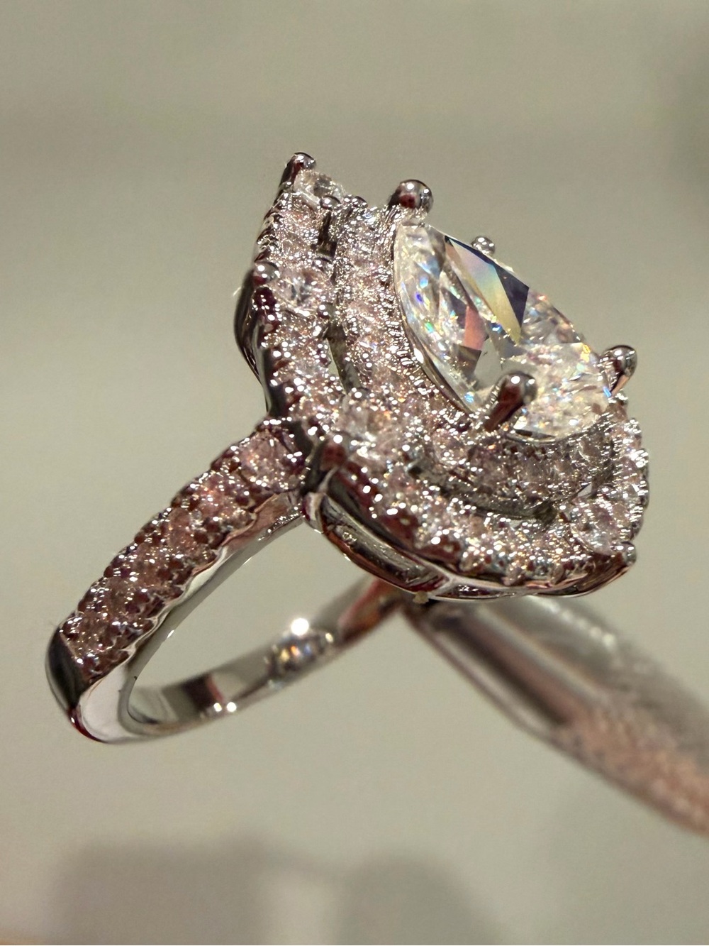 1.0CT GRA MOISSANITE Pear-Cut Engagement Ring in Silver Plated Size 7